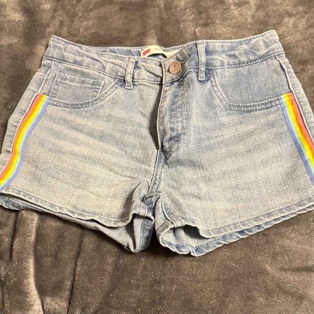 Levi's Light Blue Jean Shorts with Rainbow Trim
